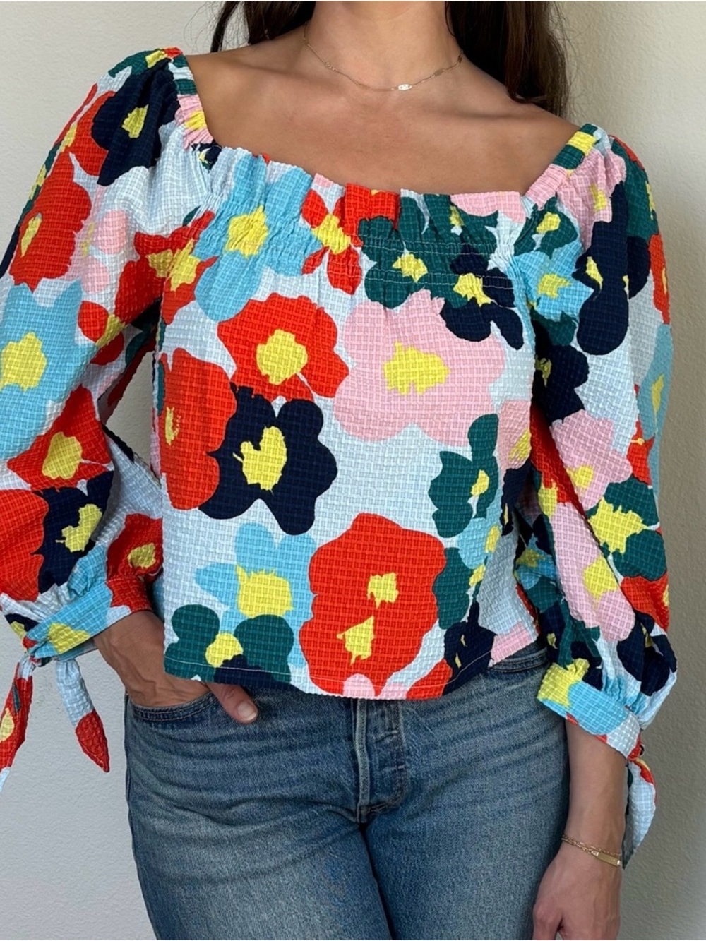 Nordstrom by Christina Martinez Floral Square Neck summer Top size small cute!!